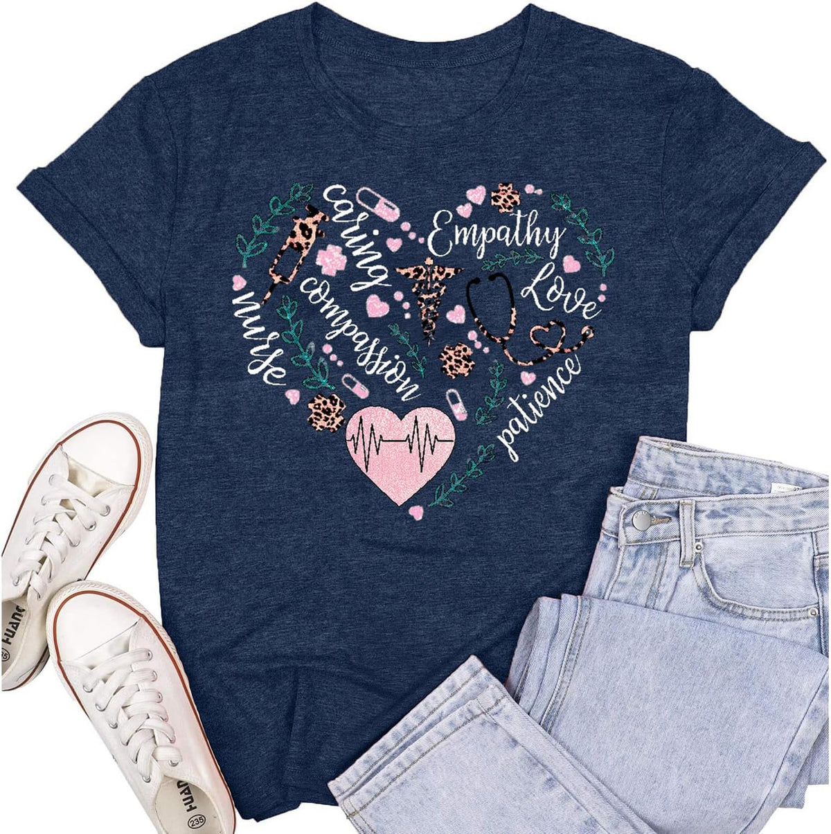 Women's Nurse Shirts Funny Nurse Life Short Sleeve T-Shirt Top - Blue1