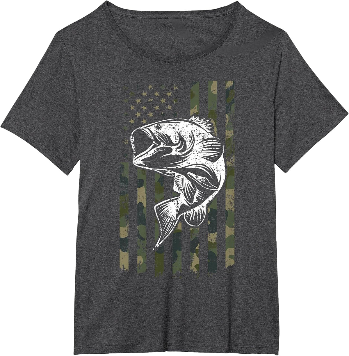 Large Mouth Bass Fishing Camo American Flag USA Fisherman T-Shirt - Dark Heather Grey