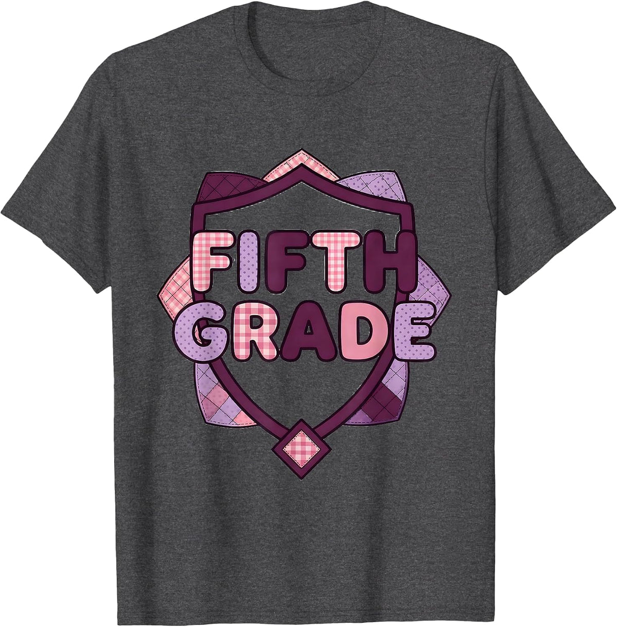 Men's Fifth Grade Blue Patchwork Back To School Girls Teachers T-Shirt - Dark Heather Grey