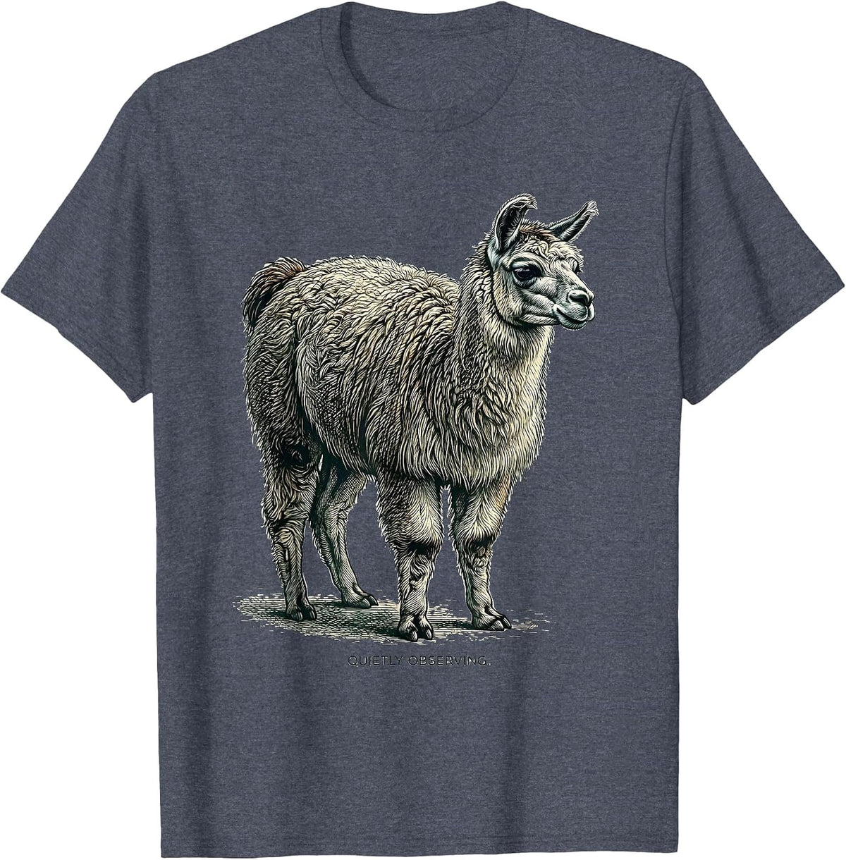 Quietly Observing Llama Alpaca Funny Animal Lover Humor T-Shirt - Heather Blue