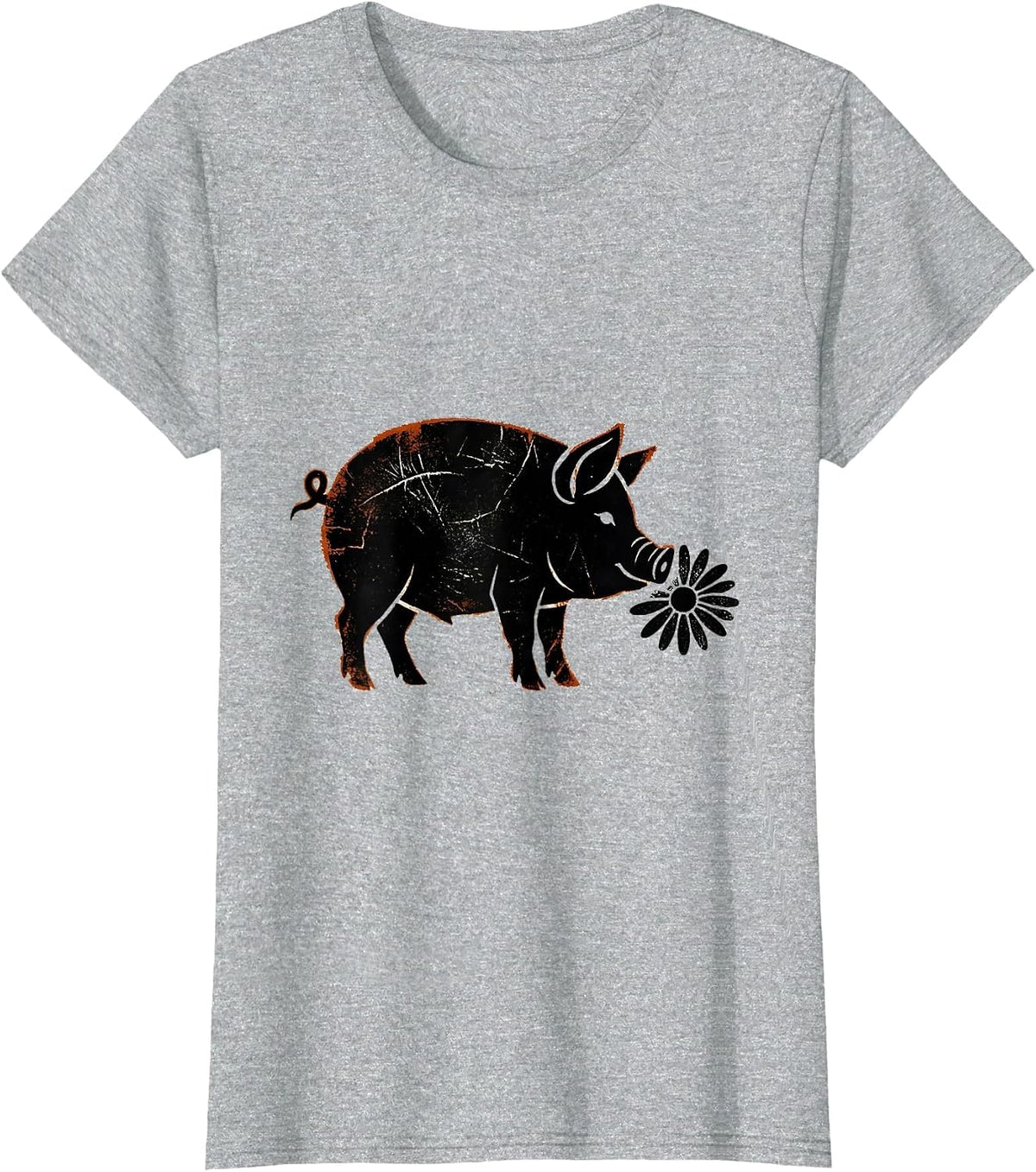 Pig Peeking In Daisy Cute Farm Animal Lover Gift T-Shirt - Heather Grey