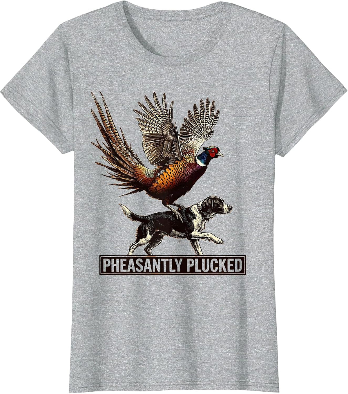 Pheasantly Plucked Funny Pheasant Hunter Upland Bird Hunting T-Shirt - Heather Grey