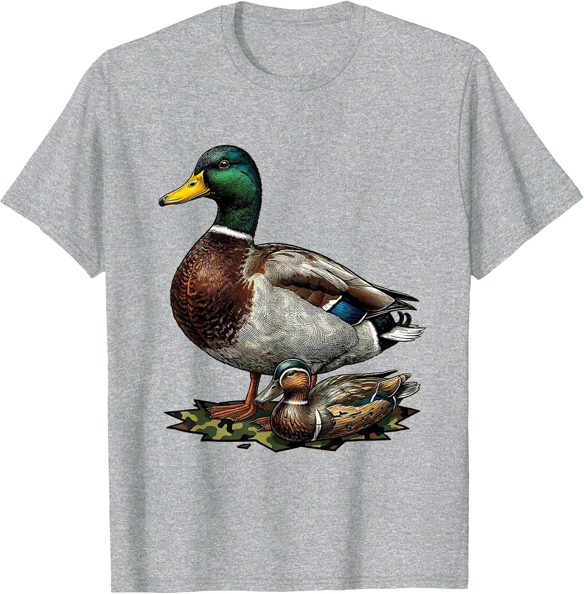Men's Mallard Drake Waterfowl Hunter Camo Duck Hunting T-Shirt - Heather Grey