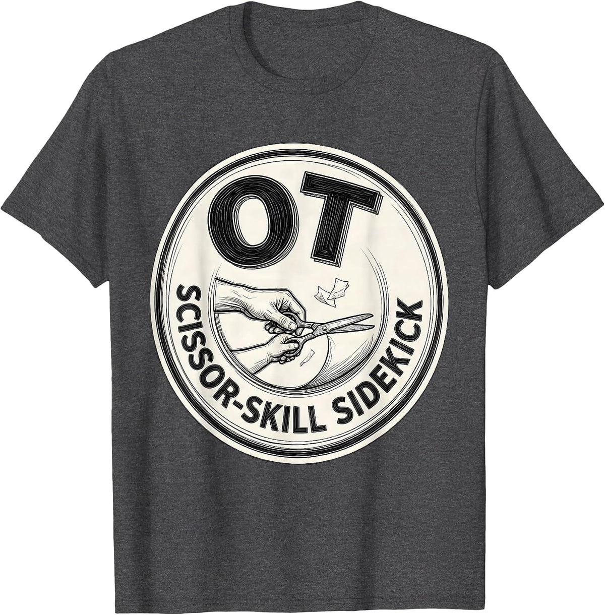 OT, Scissor-Skill Sidekick Occupational Therapy Pediatric T-Shirt - Dark Heather Grey