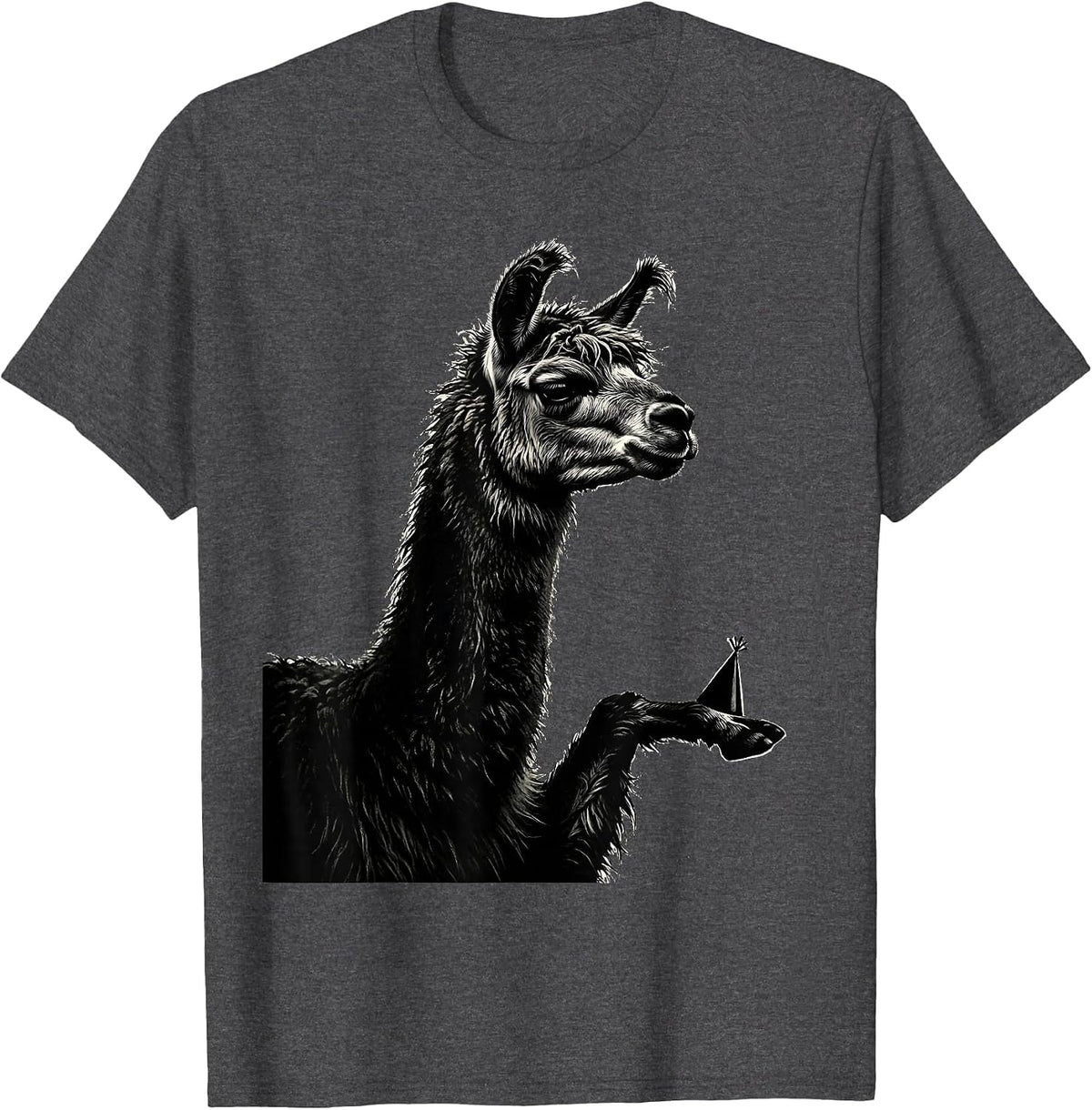 Men's Llama Balancing Party Hat Funny Alpaca Lover Humor T-Shirt - Dark Heather Grey