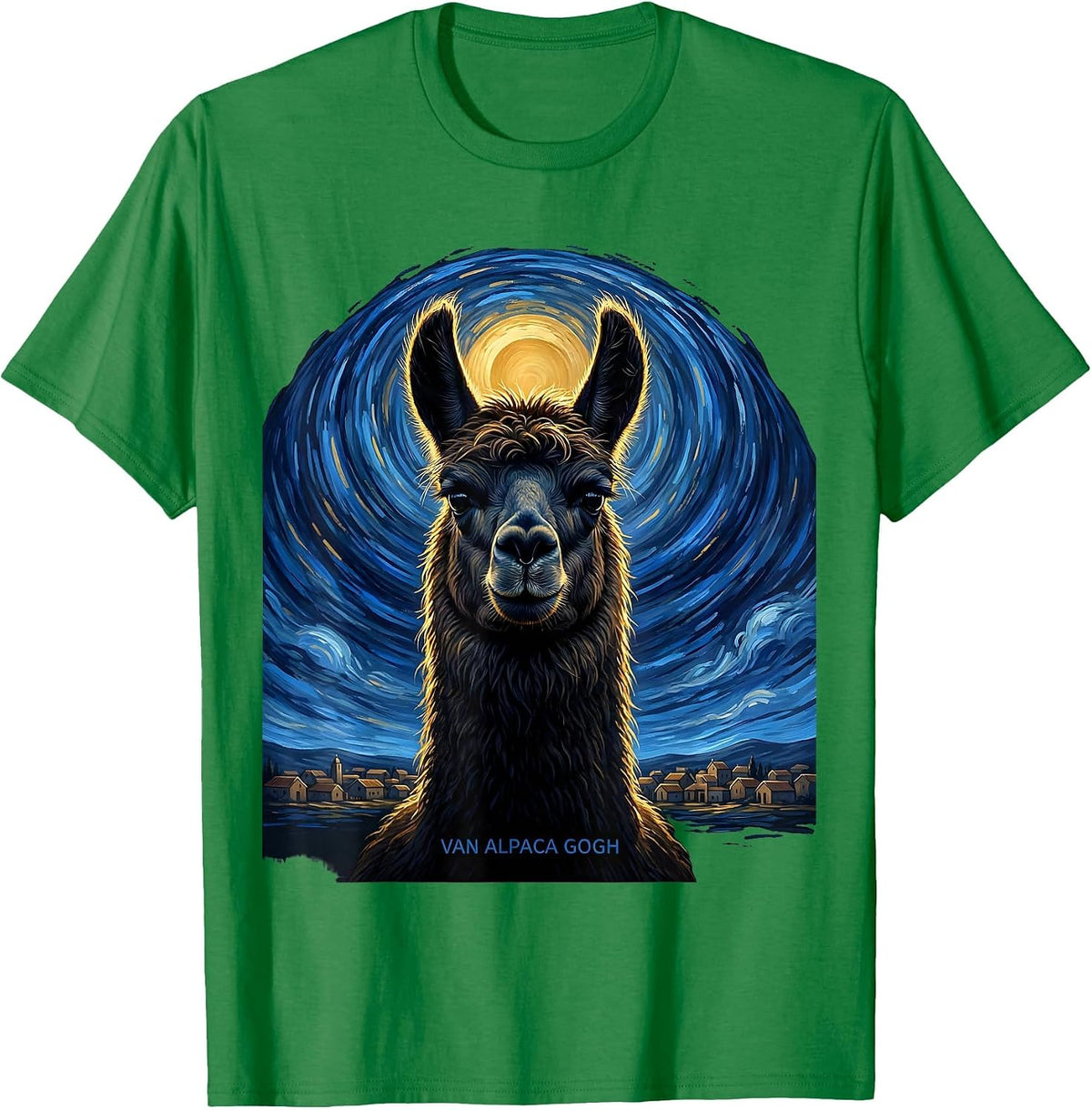 Men's Van Alpaca Gogh Whimsical Art Meme Animal Lover Gift T-Shirt - Kelly Green