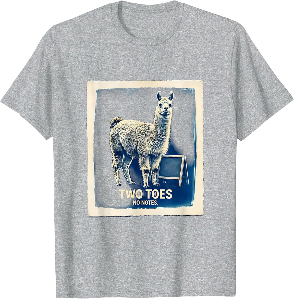 Men's Two Toes, No Notes Funny Llama Alpaca Pun Humor T-Shirt - Heather Grey
