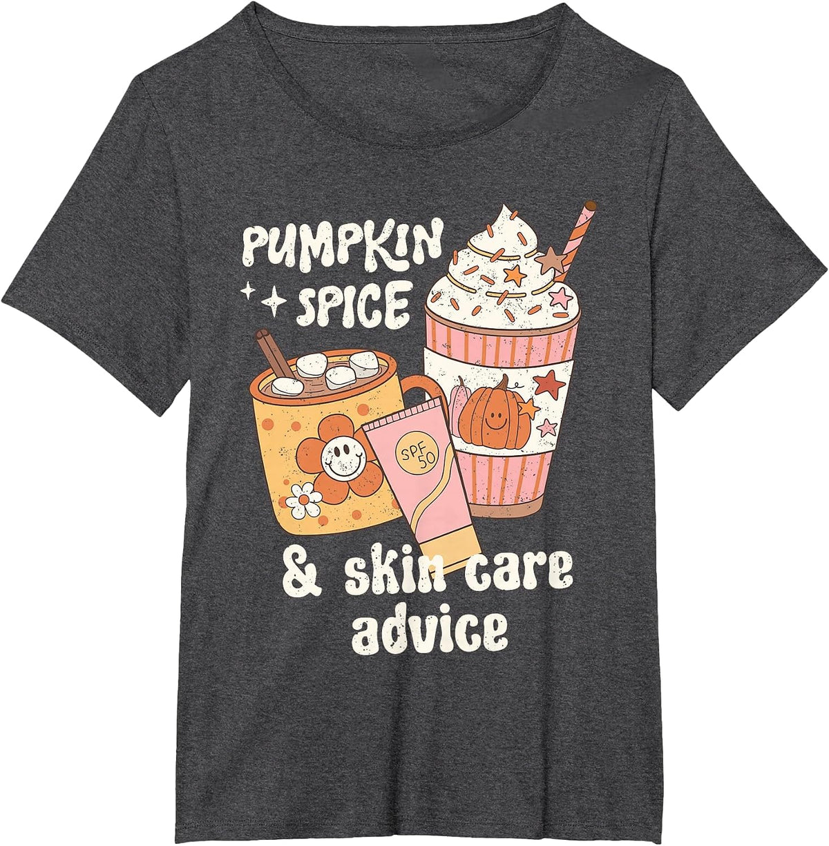 Pumpkin Spice Skincare Advice Dermatology Fall Thanksgiving T-Shirt - Dark Heather Grey