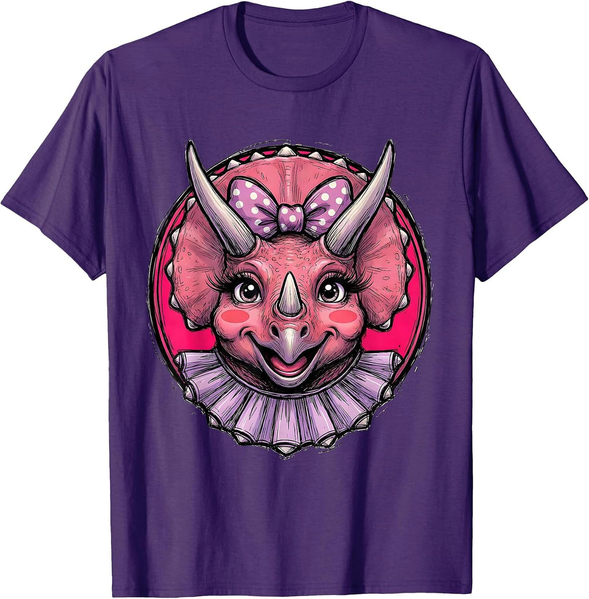 Cute Feminine Triceratops Dinosaur Graphic Tee T-Shirt - Purple