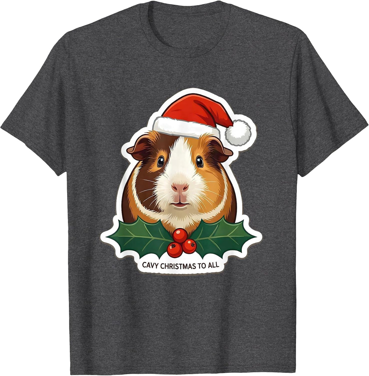 Cavy Christmas To All Funny Guinea Pig Santa Hat Pet Lover T-Shirt - Dark Heather Grey
