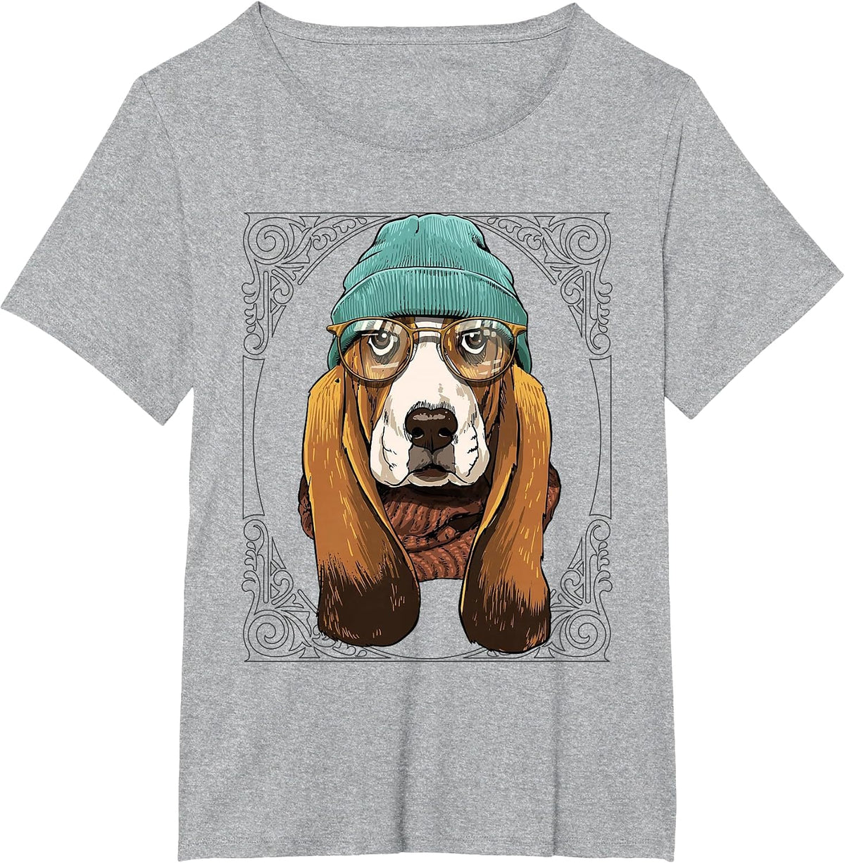 Hipster Basset Hound Shirt Pet Dog Face Basset Hound Lovers T-Shirt - Heather Grey