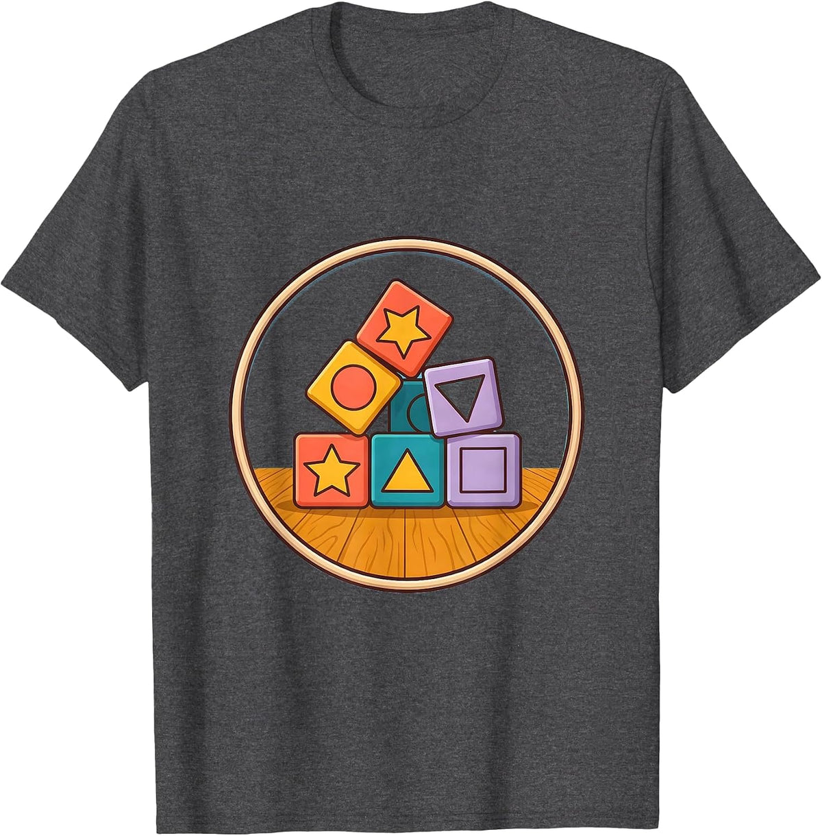 Men's Preschool Teacher Alphabet Blocks Graphic Tee T-Shirt - Dark Heather Grey