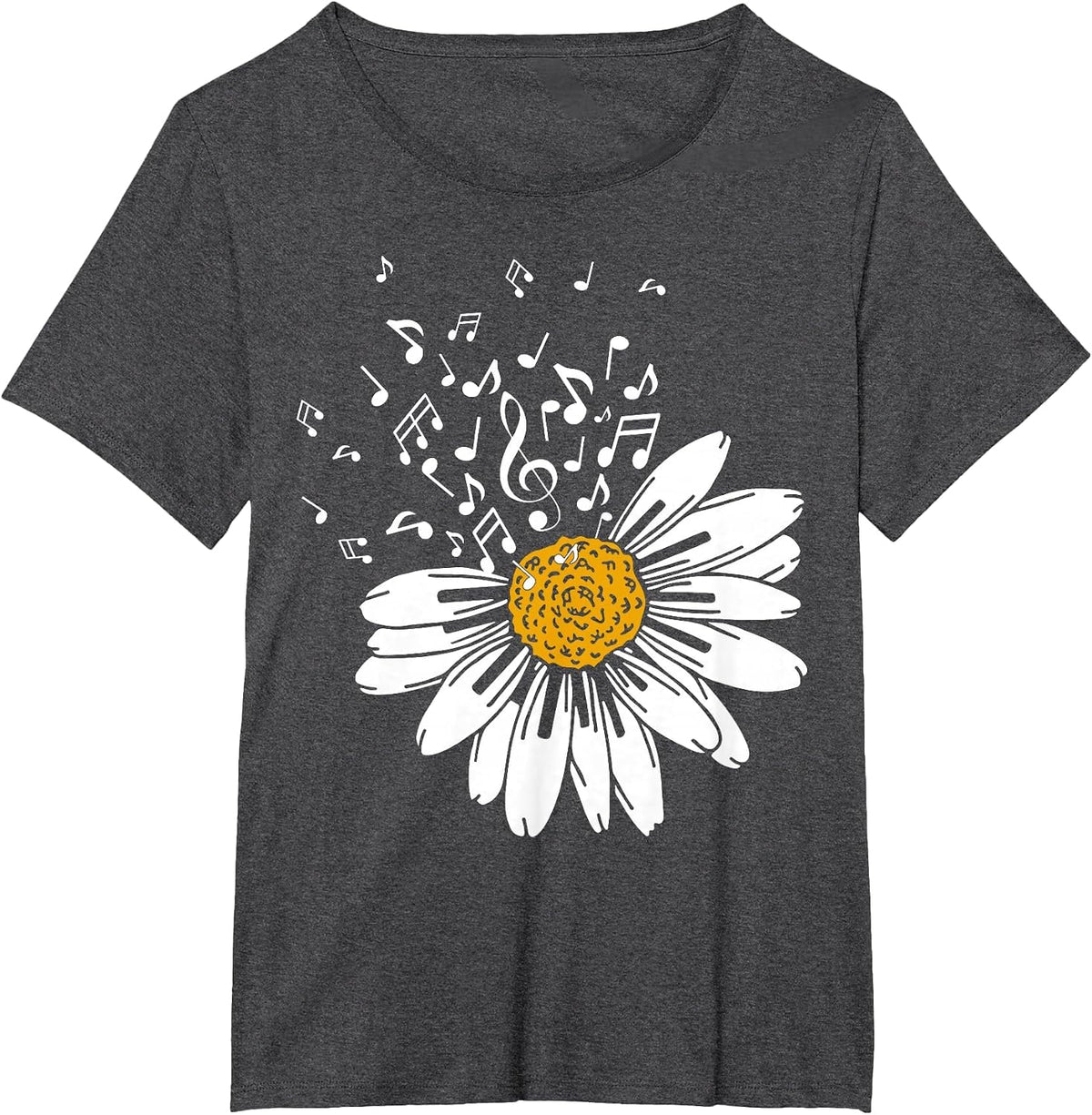 Daisy Flower Music Notes Clef Teacher Musicians Music Lover T-Shirt - Dark Heather Grey