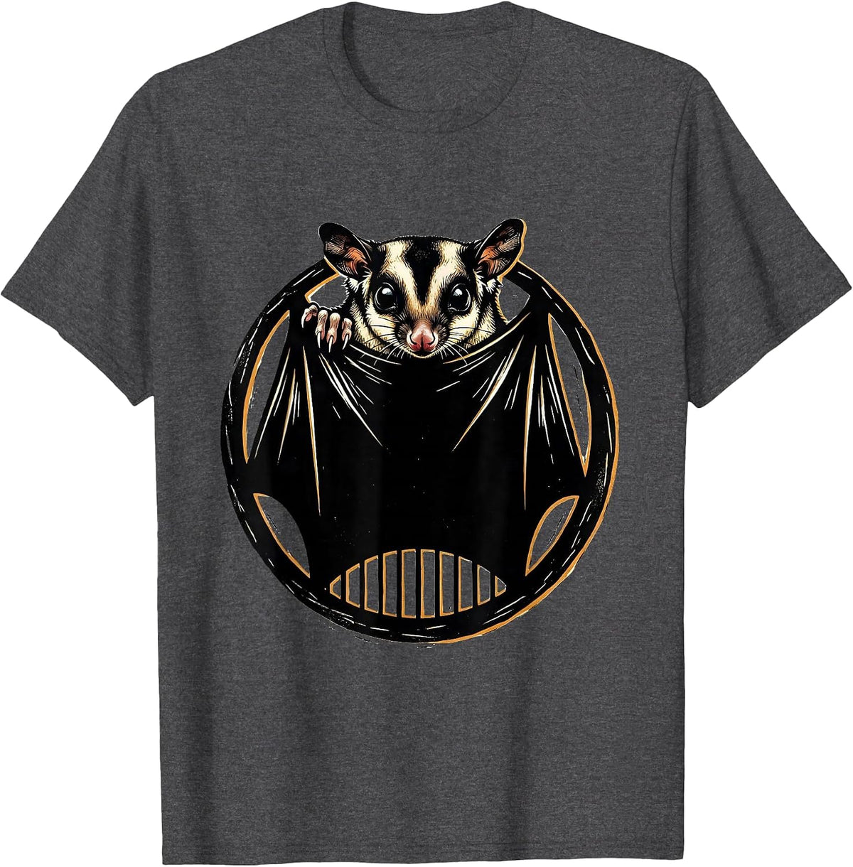 Sugar Glider Bonding Pouch Linocut Pet Owner Humor T-Shirt - Dark Heather Grey