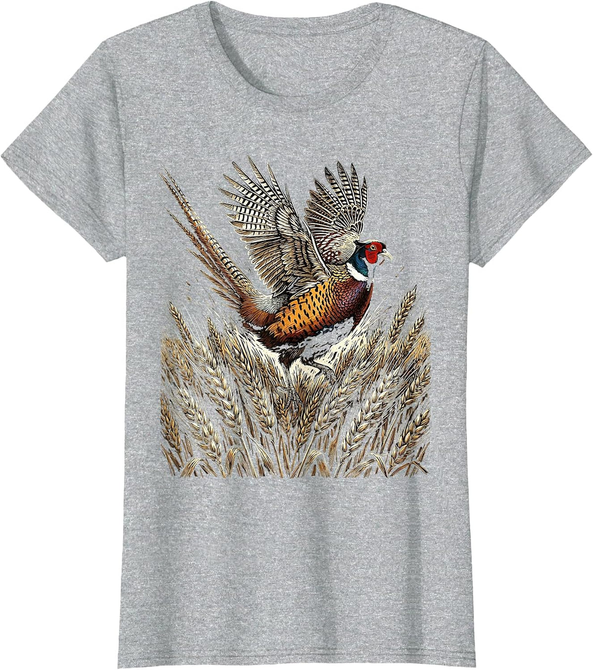 Women's Pheasant Flush Hunting Graphic Design T-Shirt - Heather Grey