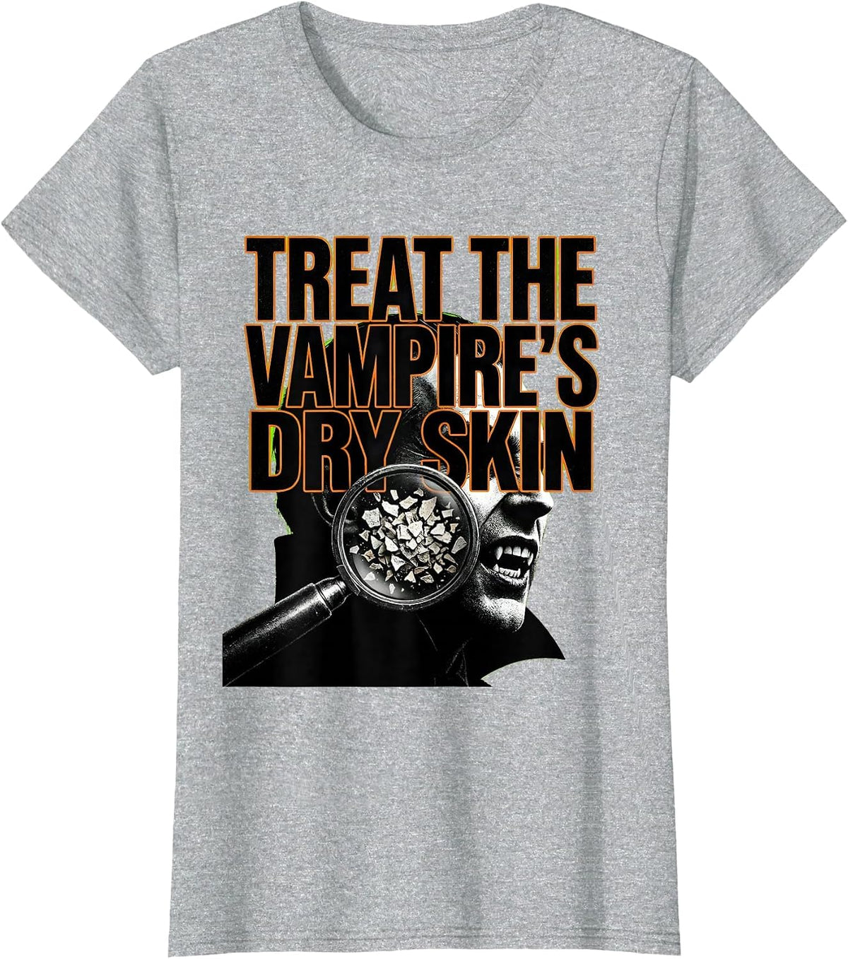 Women's Treat The Vampire's Dry Skin Brutalist Halloween Dermatology T-Shirt - Heather Grey