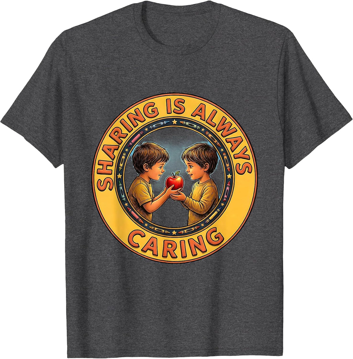 Men's Sharing Is Always Caring Preschool Teacher Design T-Shirt - Dark Heather Grey