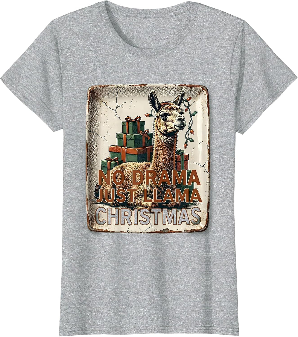 No Drama Just Llama Christmas Funny Llama Lover Vintage T-Shirt - Heather Grey