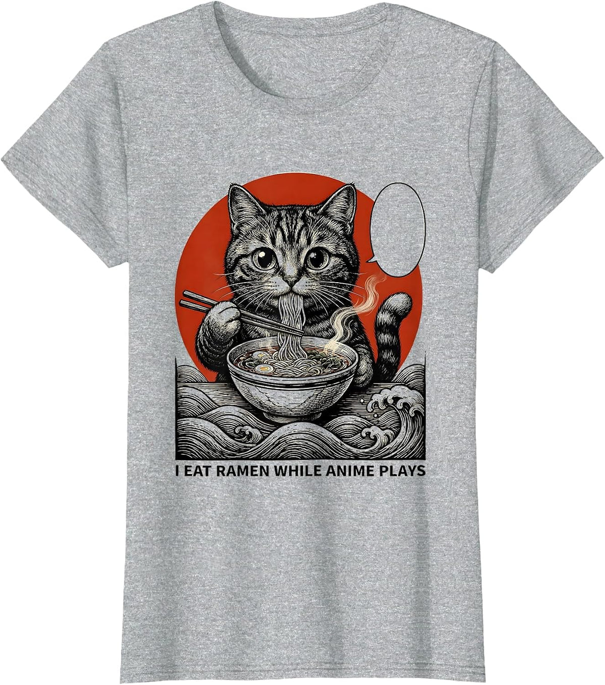 Women's I Eat Ramen While Anime Plays Kawaii Anime Cat Gift T-Shirt - Heather Grey