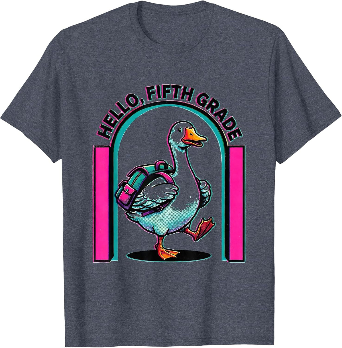 Hello, Fifth Grade Cute Goose Teacher Back To School T-Shirt - Heather Blue