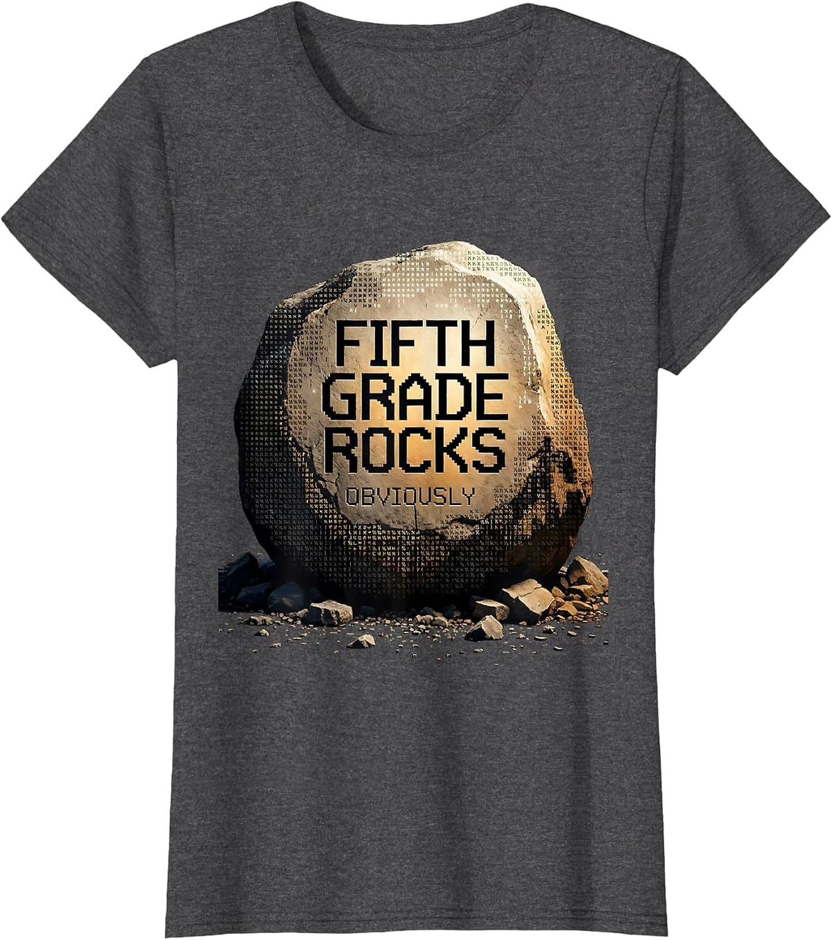 Women's Fifth Grade Rocks Teacher Graphic Design T-Shirt - Dark Heather Grey