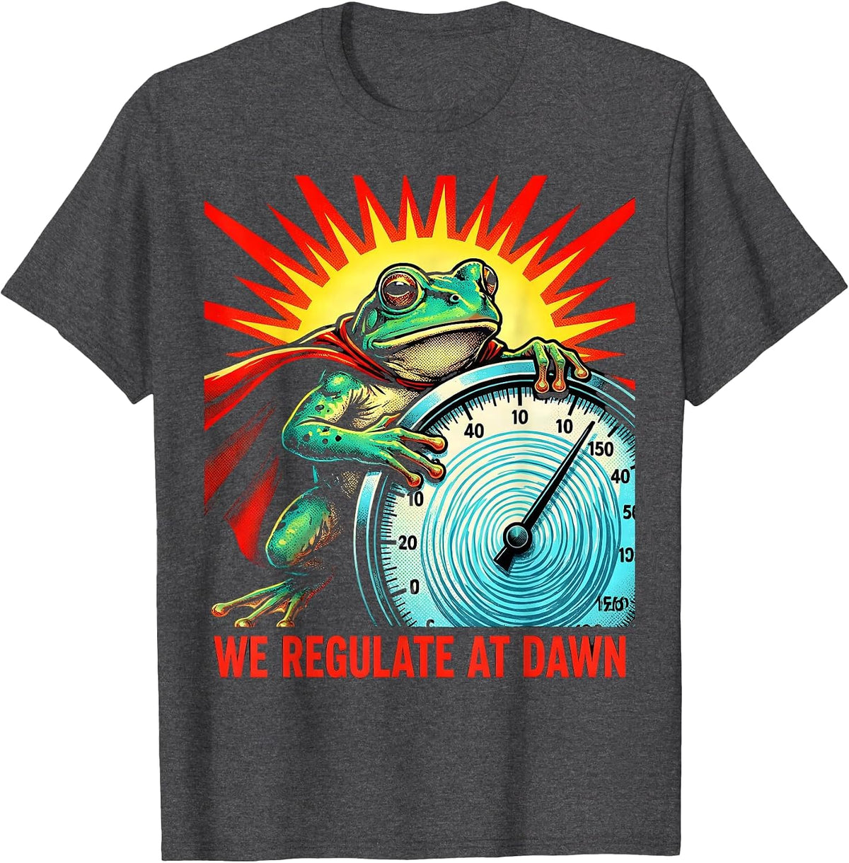 We Regulate At Dawn Pop Art Frog Teacher Funny Humor T-Shirt - Dark Heather Grey