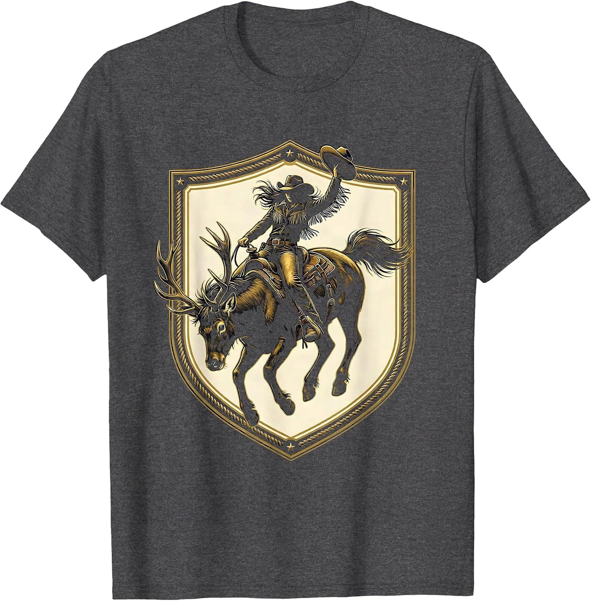 Men's Bucking Bronco Cowgirl Rodeo Graphic Design T-Shirt - Dark Heather Grey