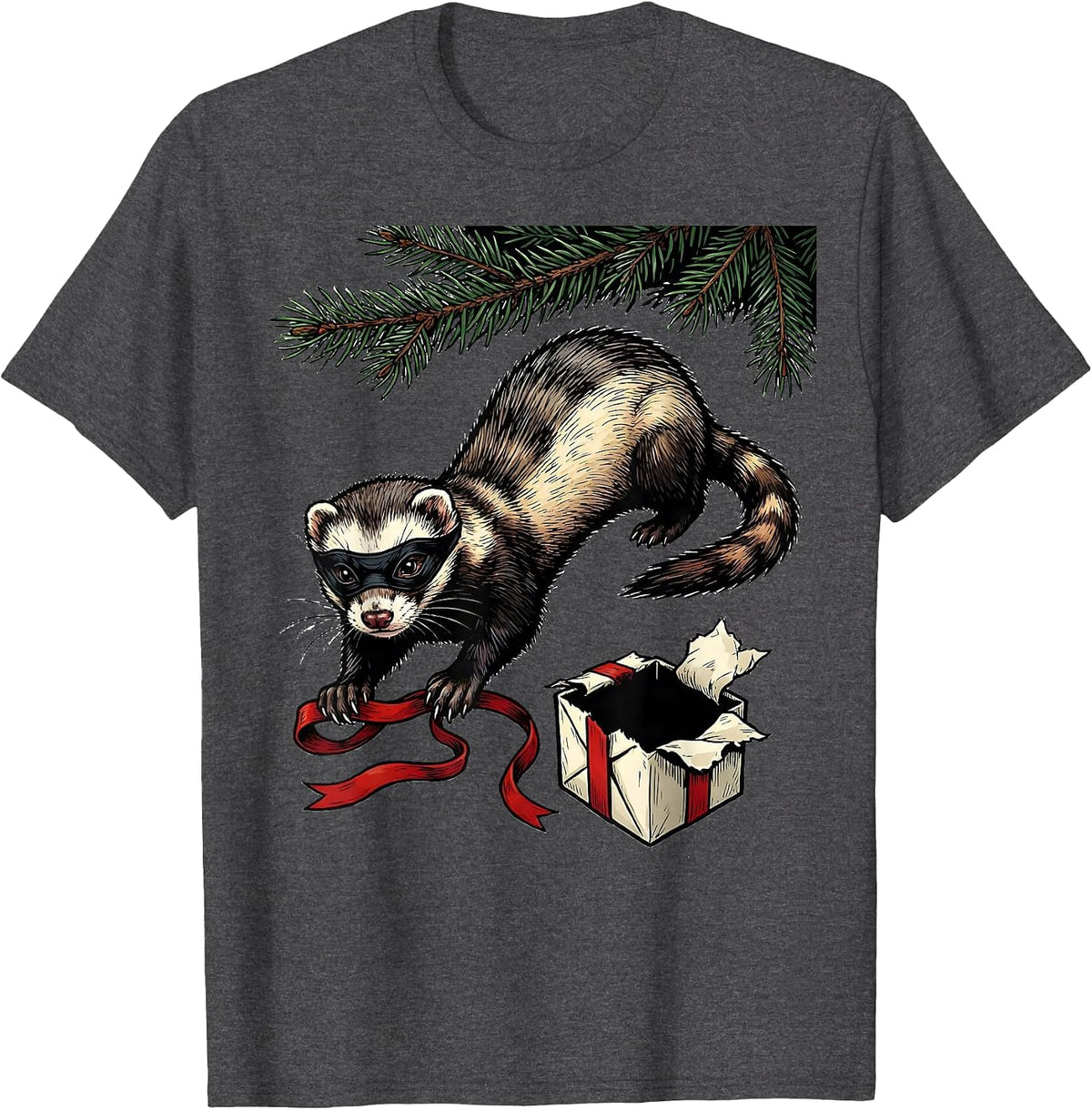 Ferret Tearing Gift Box Funny Ferret Lover Gift T-Shirt - Dark Heather Grey