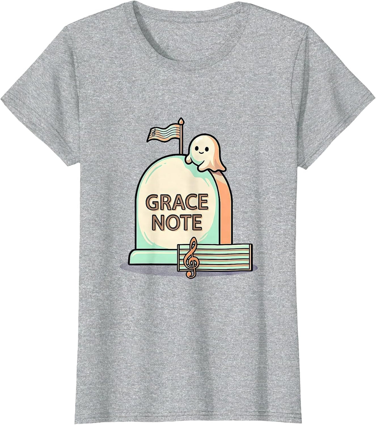 Grace Note Cute Kawaii Ghost Music Teacher Halloween Humor T-Shirt - Heather Grey