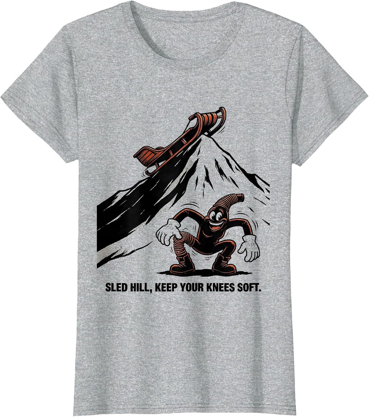 Women's Sled Hill Keep Your Knees Soft Retro Cartoon Physical T-Shirt - Heather Grey