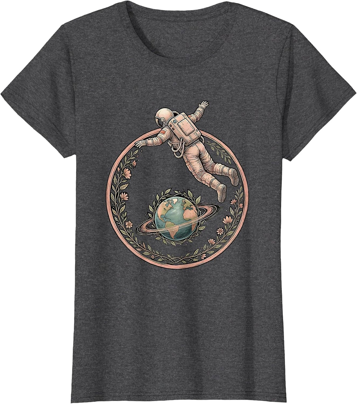 Women's Autism Astronaut Floating Above Colorful Planet T-Shirt - Dark Heather Grey