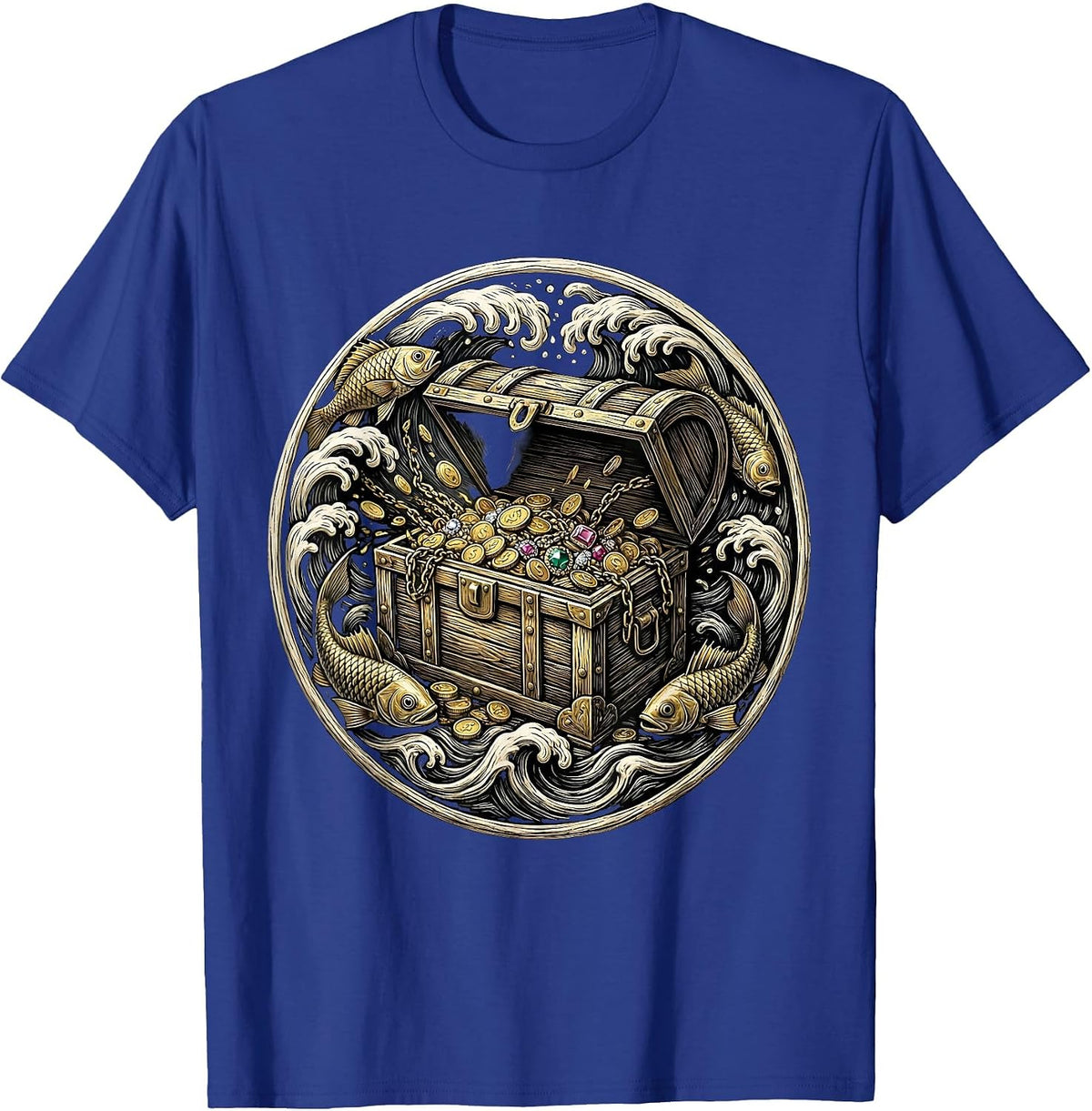 Underwater Treasure Chest Pirate Graphic Tee T-Shirt - Royal Blue