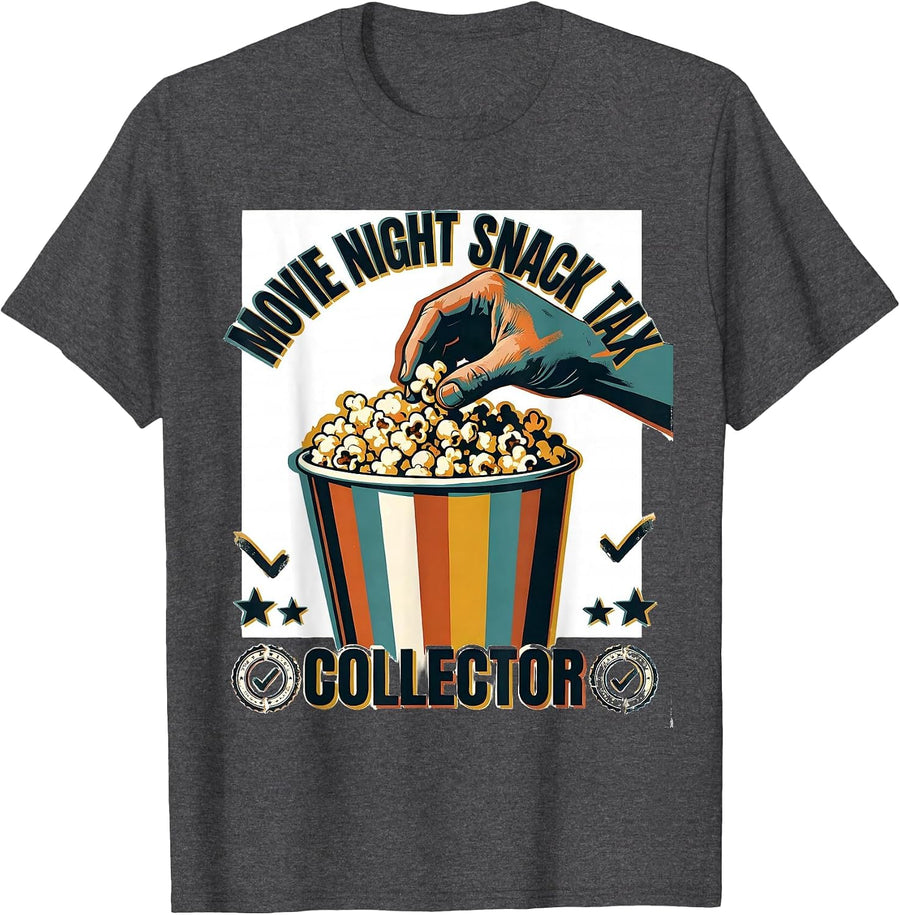Men's Movie Night Snack Tax Collector Funny Dad Tax Humor T-Shirt - Dark Heather Grey