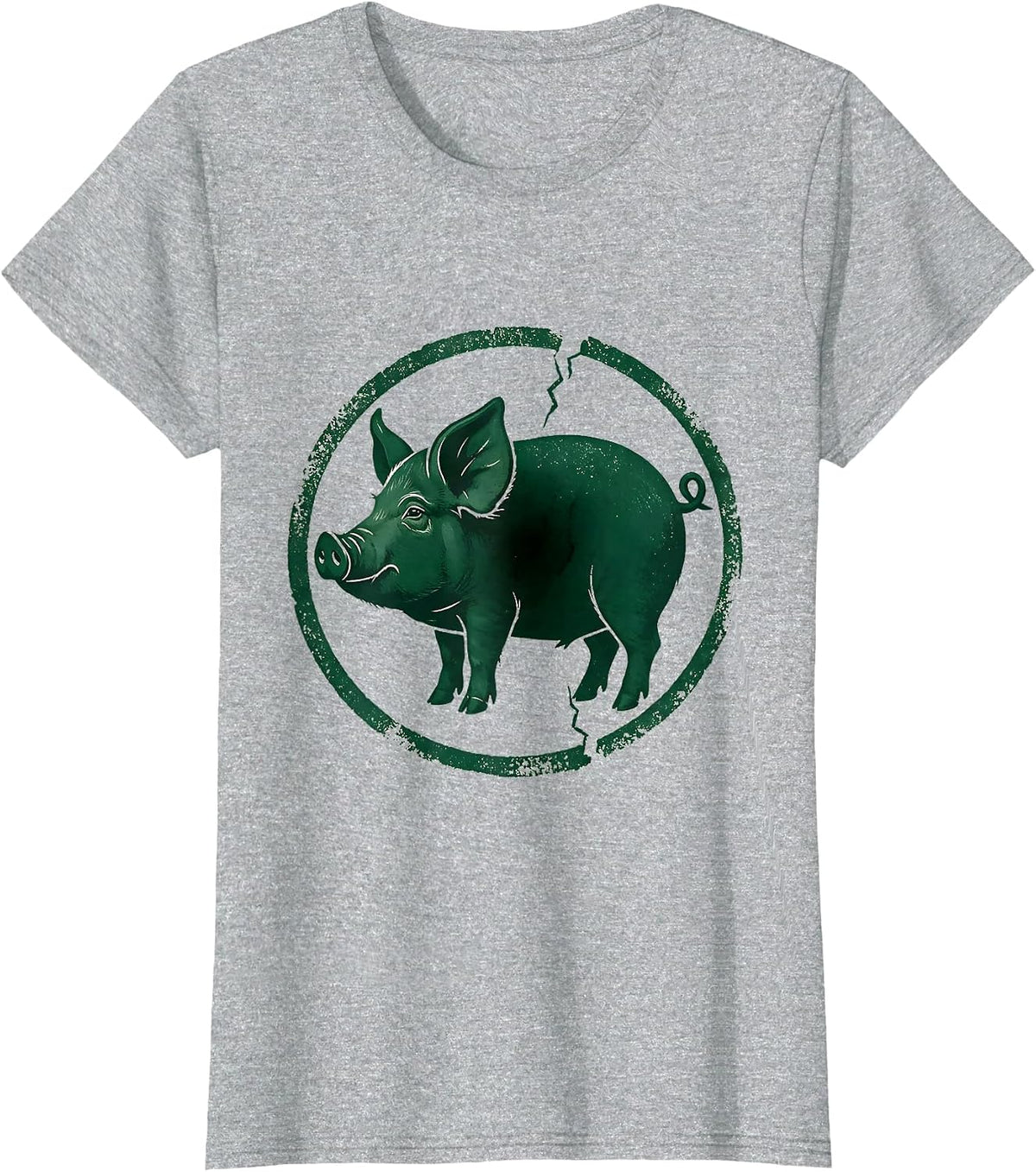 Pig Silhouette Rubber Stamp Farm Animal Lover Humor T-Shirt - Heather Grey
