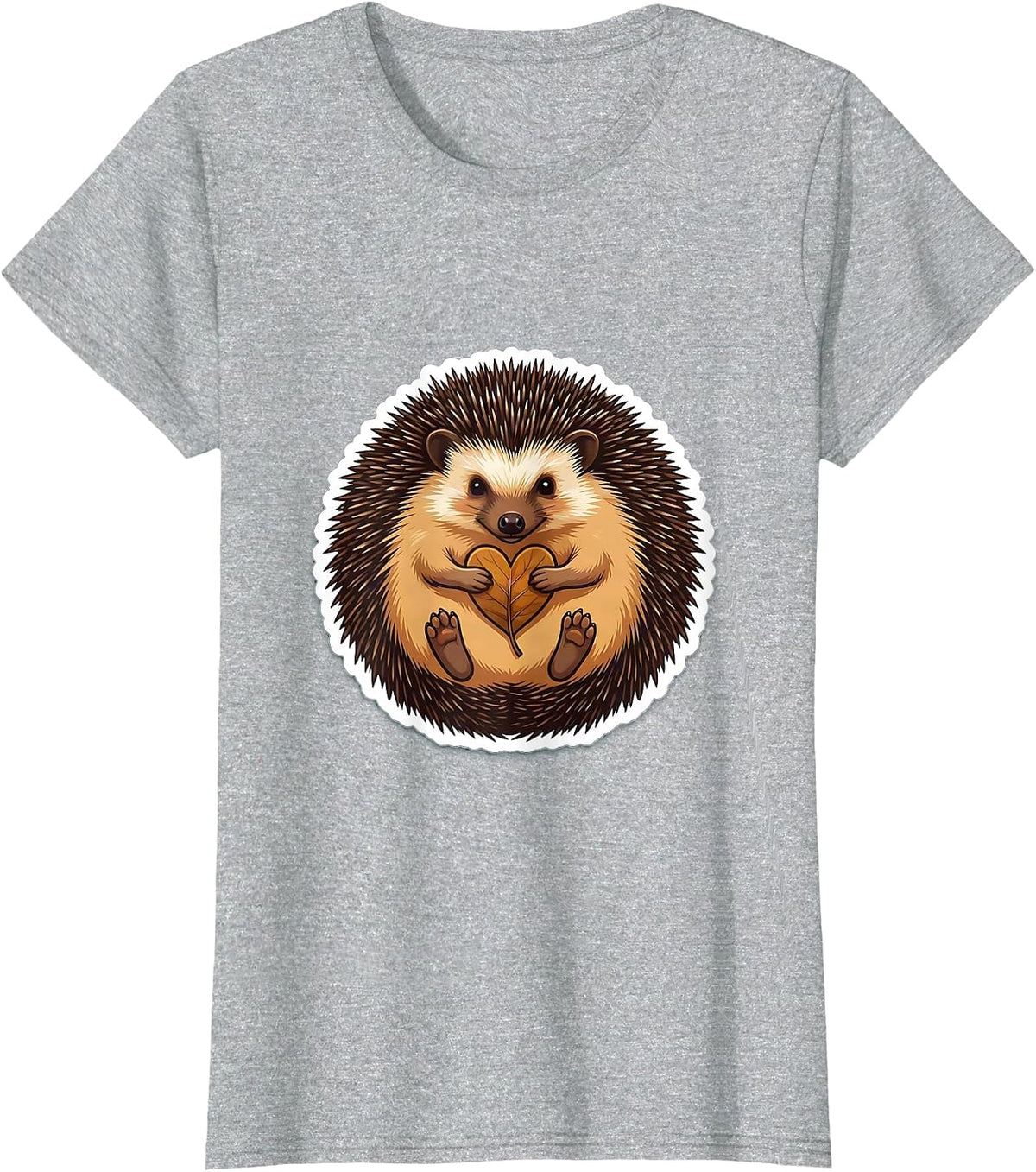 Women's Curled Hedgehog Cute Animal Lover Sticker Style T-Shirt - Heather Grey