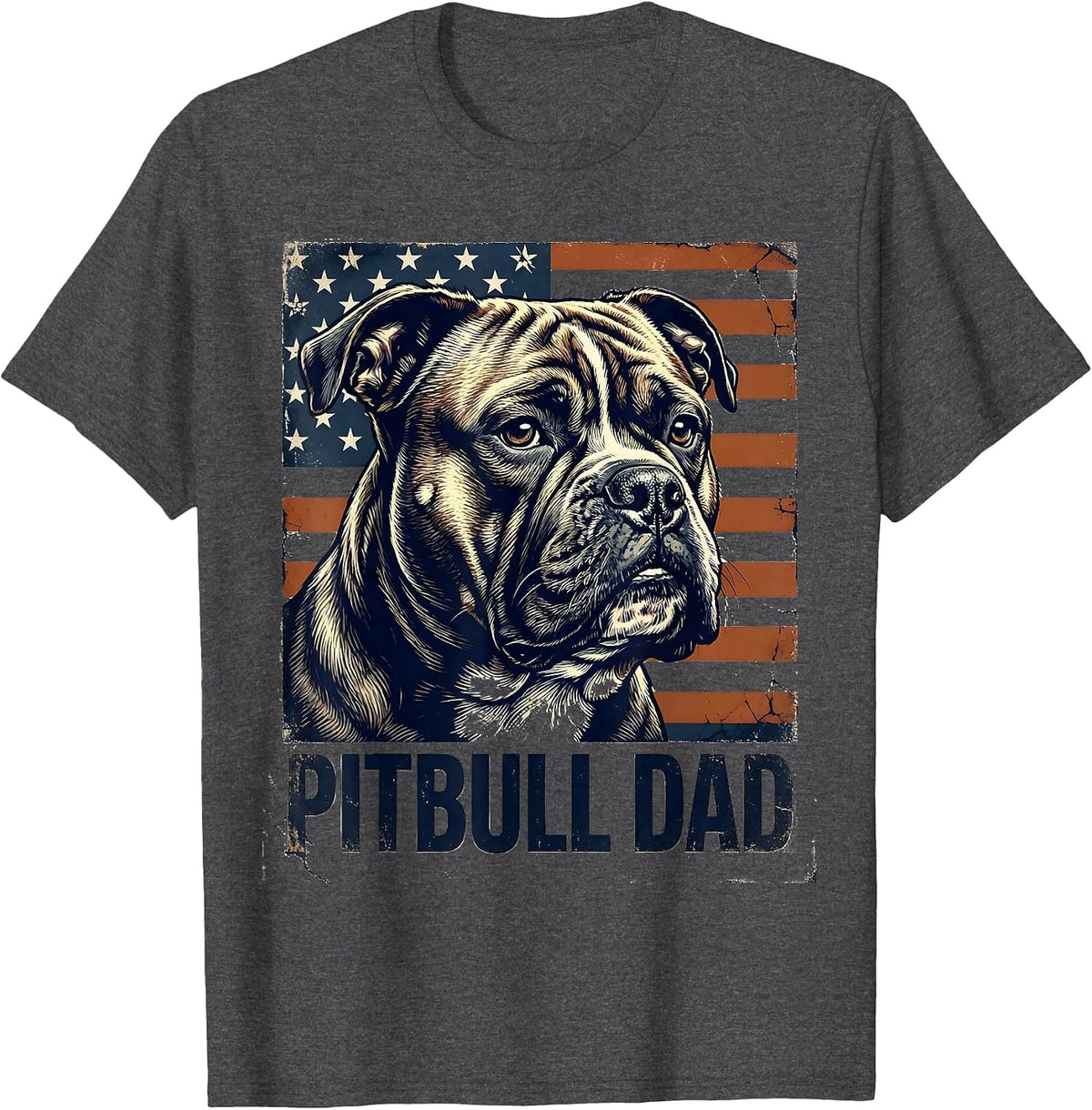 Men's Pitbull Dad Vintage Patriotic Dog Breed Dad Pride 4th T-Shirt - Dark Heather Grey