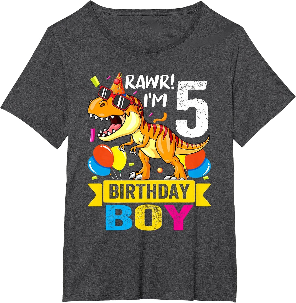 Rawr I'm 5th Birthday Boy Dinosaur T rex 5 Year Old Kids T-Shirt - Dark Heather Grey