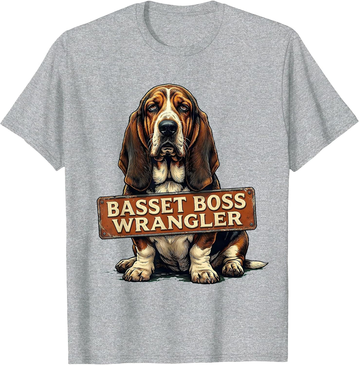 Men's Basset Boss Wrangler Vintage Funny Basset Hound Owner Gift T-Shirt - Heather Grey