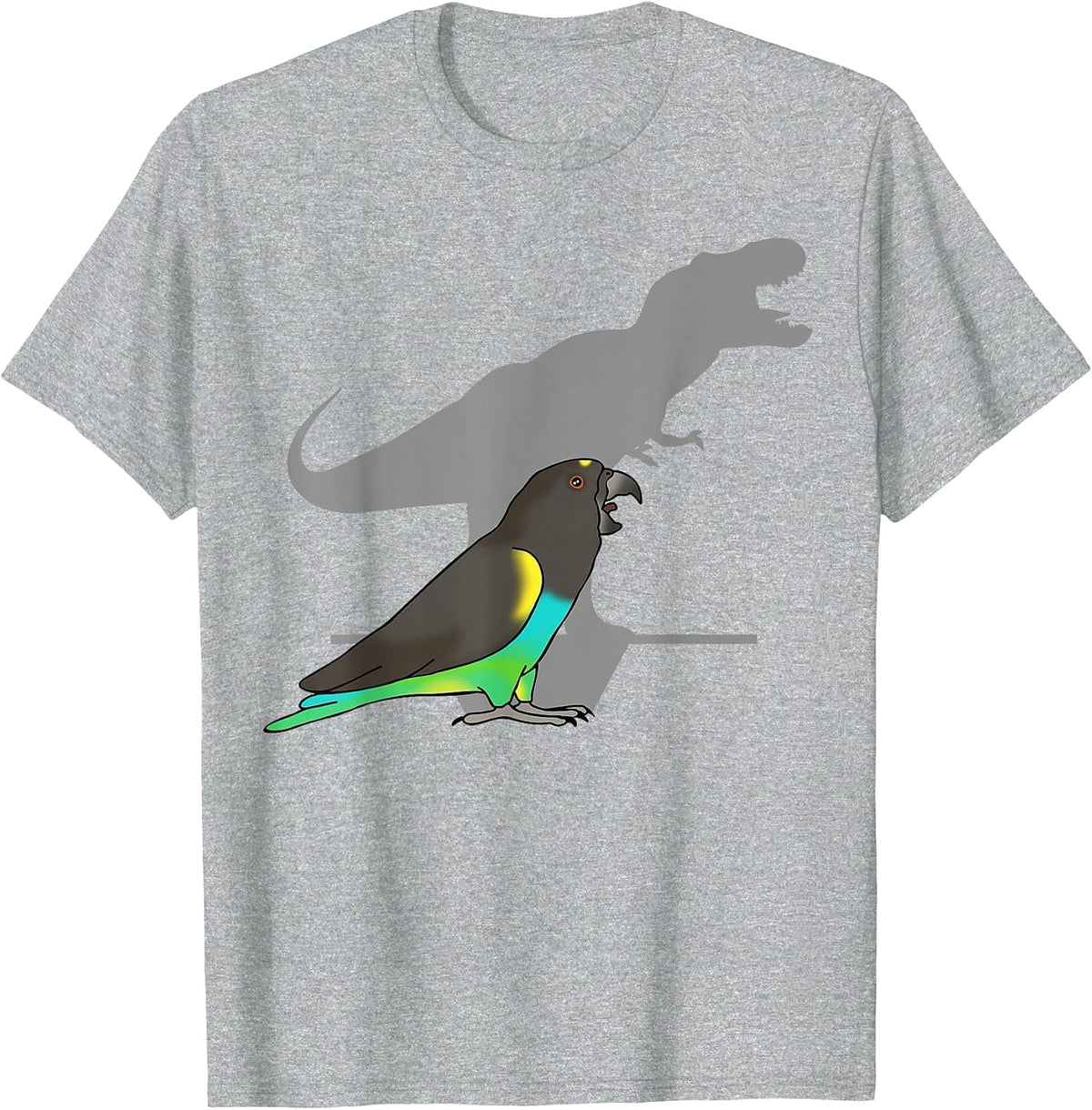 Funny Dinosaur Parrot T-rex Meyer's Parrot Birb Memes T-Shirt - Heather Grey