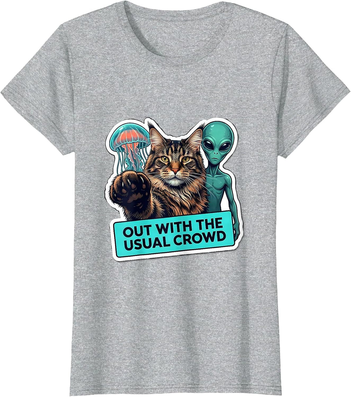 Women's Out With The Usual Crowd Funny Cat Lover Paranormal Humor T-Shirt - Heather Grey