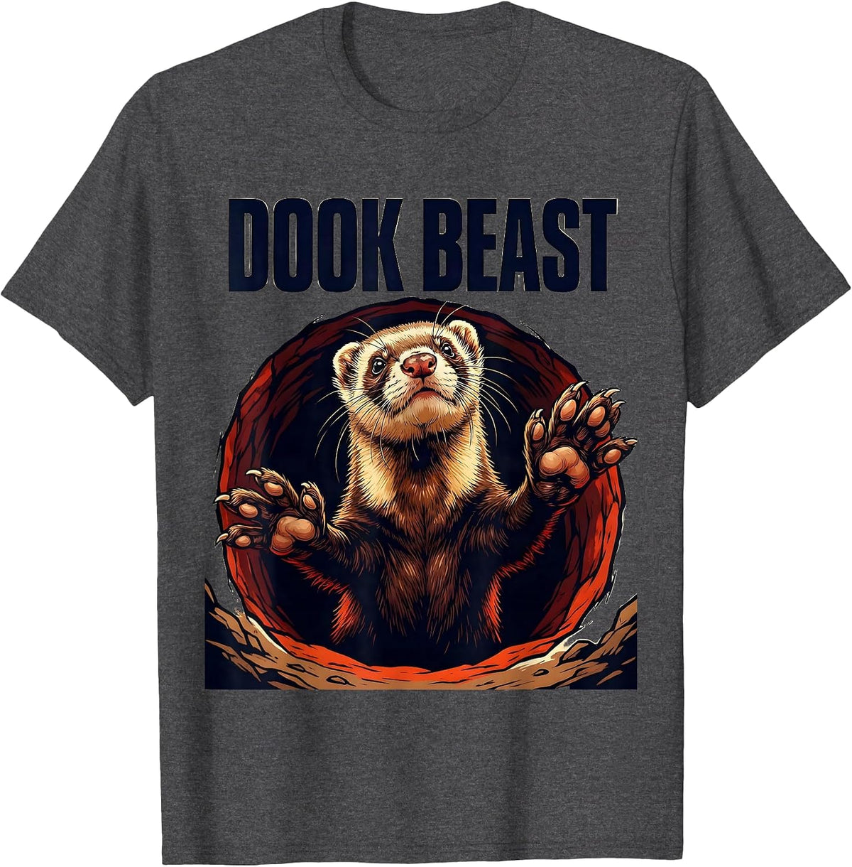 Men's Dook Beast Bold Ferret Lover Gift Ferret Owner Humor T-Shirt - Dark Heather Grey