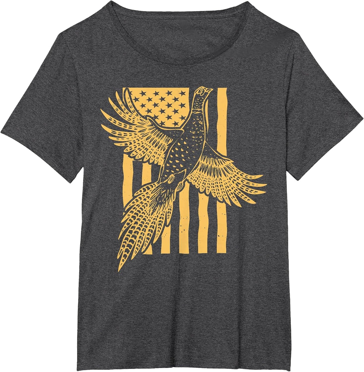 Vintage Pheasant Bird Hunter American Flag Hunting Father T-Shirt - Dark Heather Grey