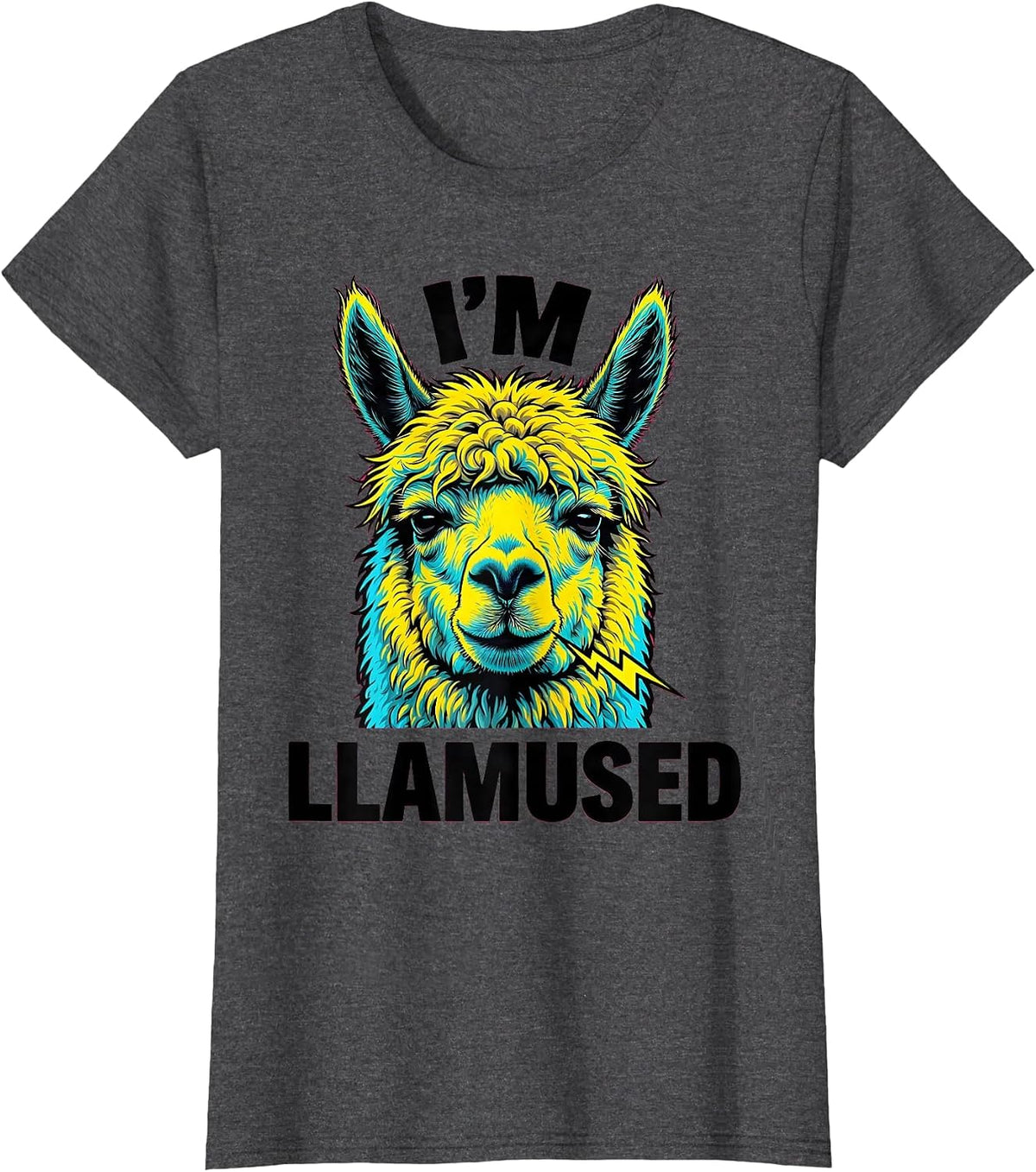 Women's I'm Llamused Pop Art Alpaca Pun Funny Novelty T-Shirt - Dark Heather Grey