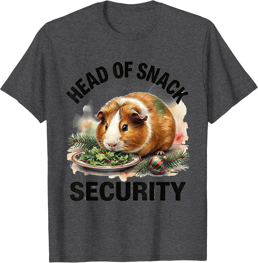 Men's Head of Snack Security Funny Guinea Pig Christmas Pet Lover T-Shirt - Dark Heather Grey