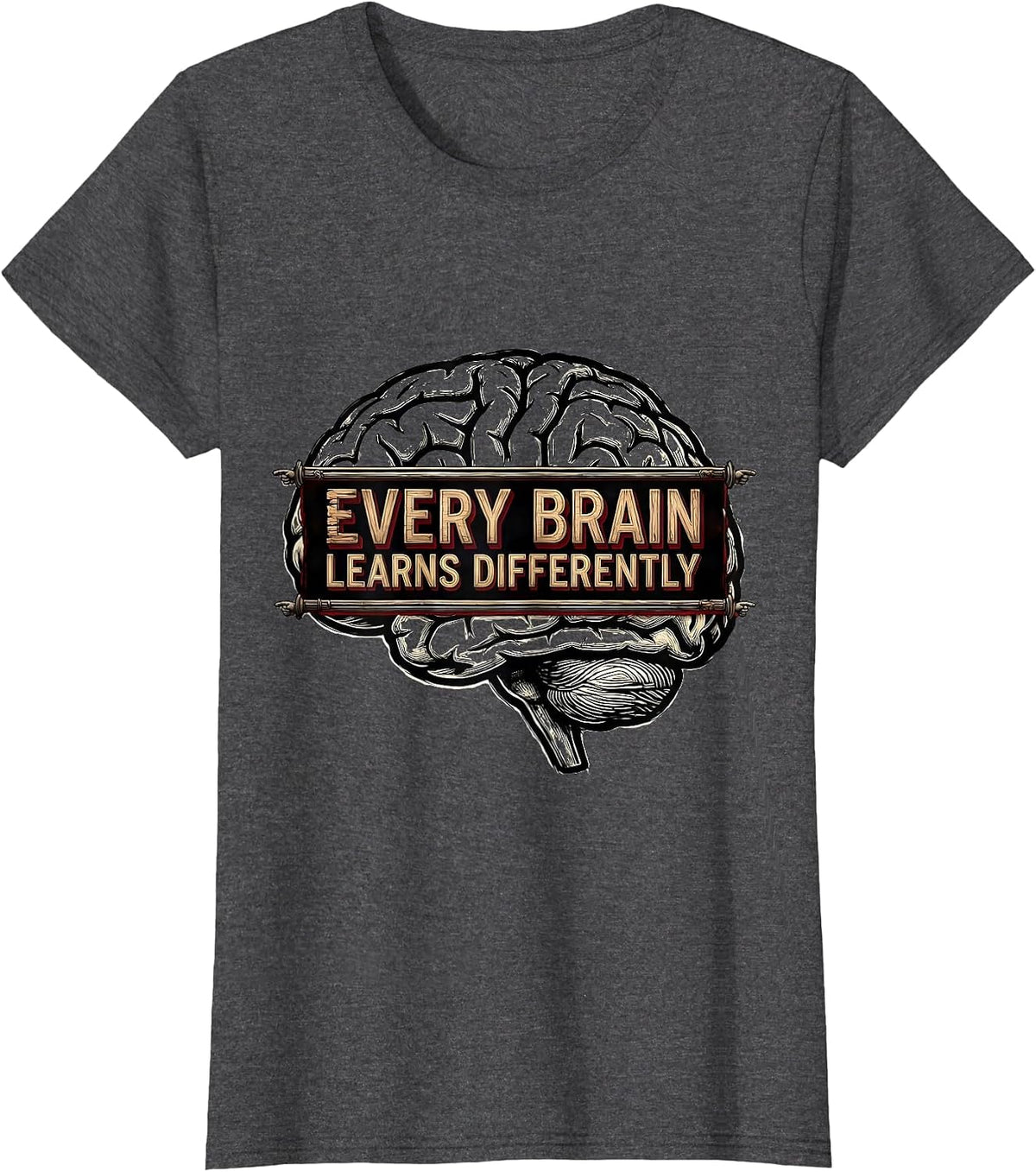 Women's Every Brain Learns Differently Special Education Tee T-Shirt - Dark Heather Grey