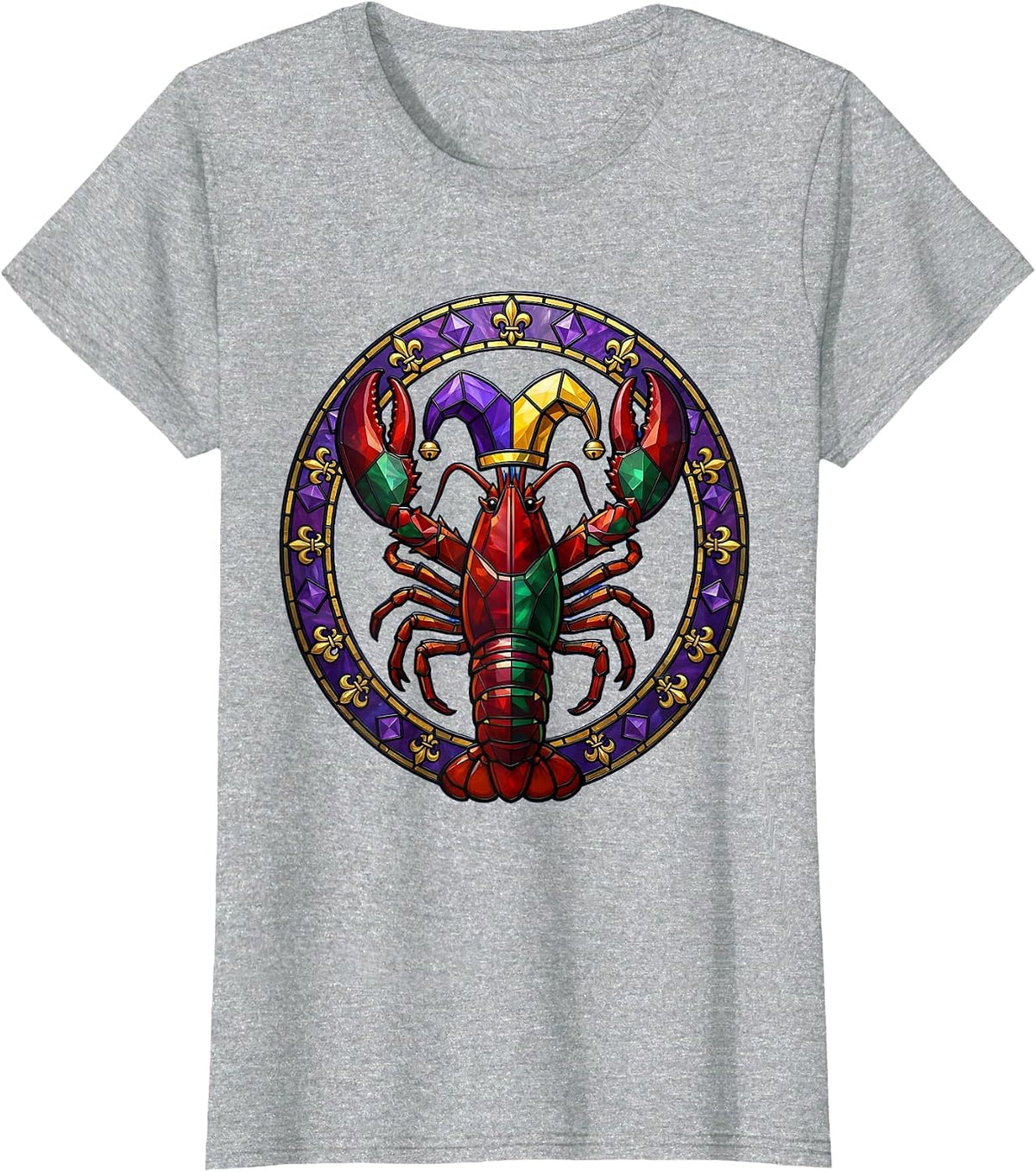 Mardi Gras Crawfish Jester Hat Illustration T-Shirt - Heather Grey