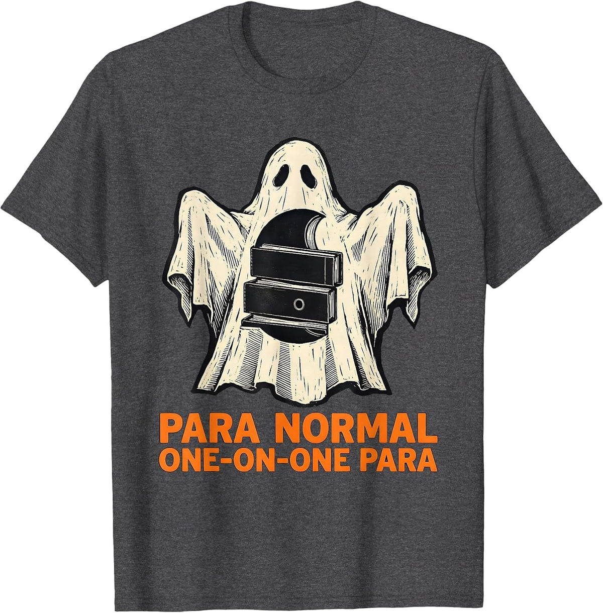 Men's Para Normal One-on-One Para Ghost Linocut Sped Teacher T-Shirt - Dark Heather Grey
