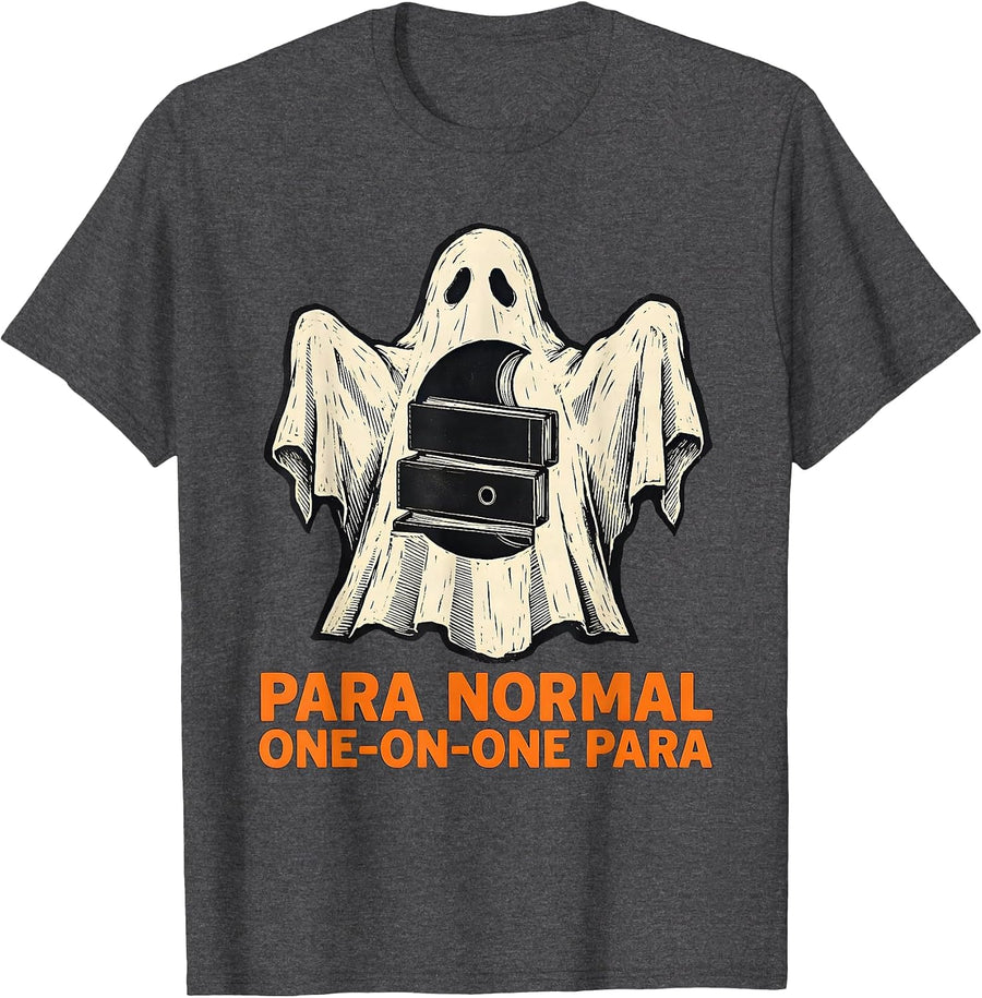 Men's Para Normal One-on-One Para Ghost Linocut Sped Teacher T-Shirt - Dark Heather Grey