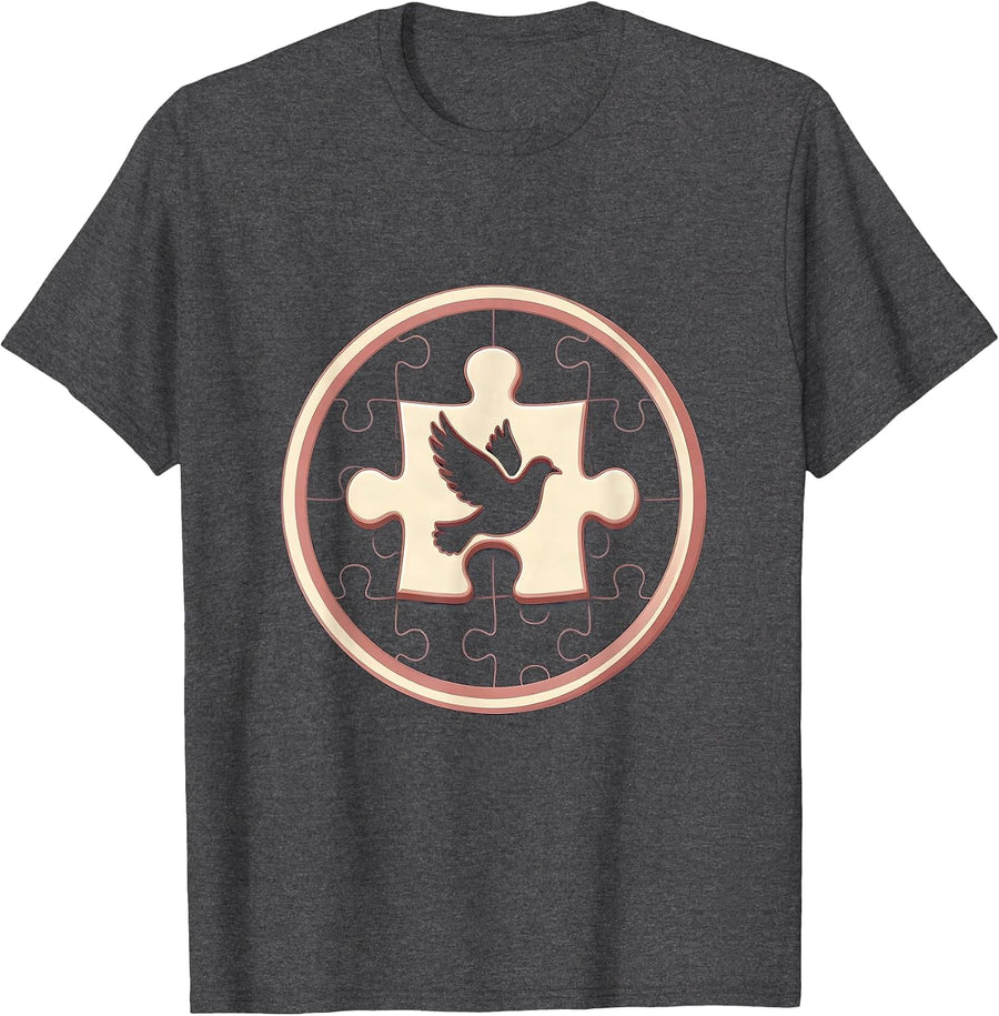 Men's Puzzle Piece Fitting Into Place Graphic Design T-Shirt - Dark Heather Grey
