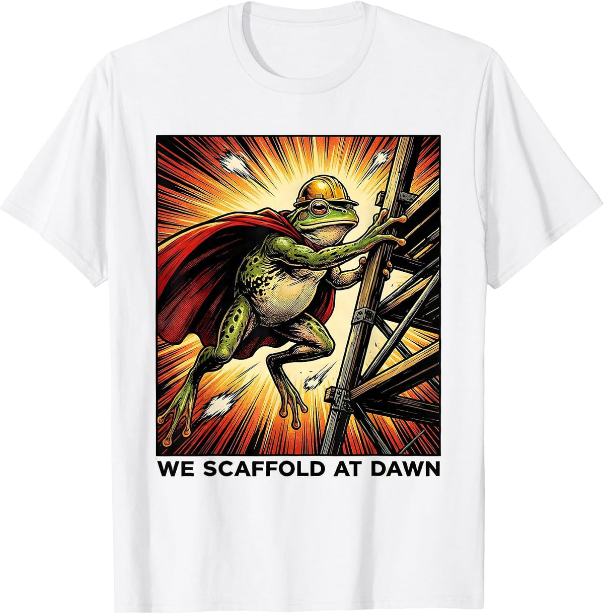 Men's We Scaffold At Dawn Funny Frog Teacher Comic Book T-Shirt - White